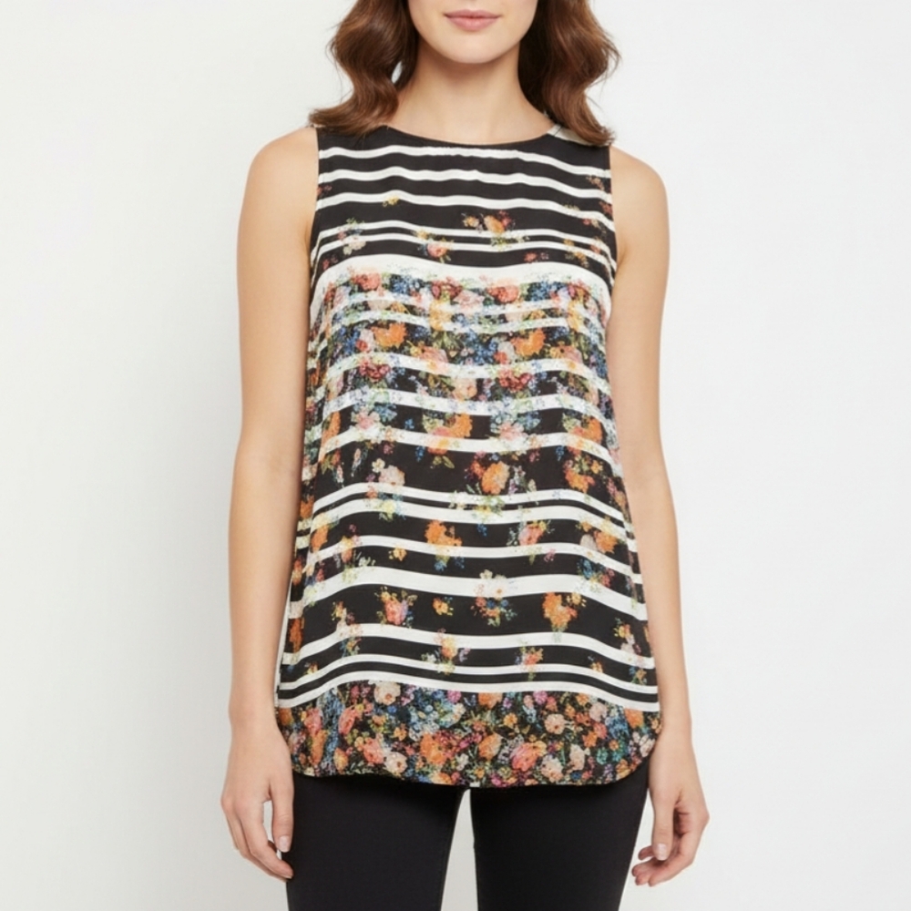🟣 Sz S Forever 21 Colourful Floral Striped Sleeveless Top Y2K